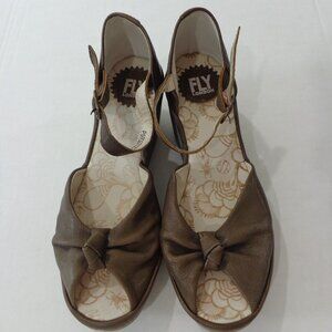 Fly London Yoel Khaki/Olive Suede Leather Ankle Wedge Strap Sandals 39/ 8-8.5